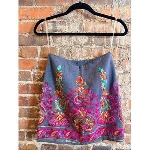 ENTRO • Multi Embroidered Floral Denim Above-knee Skirt • Ladies Size S NWT